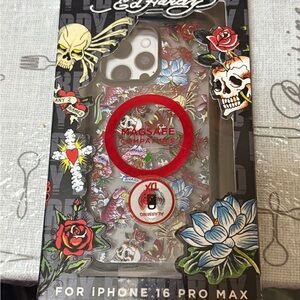 Ed Hardy Skull and Floral iPhone 16 Pro Max Case - Red and Multicolor